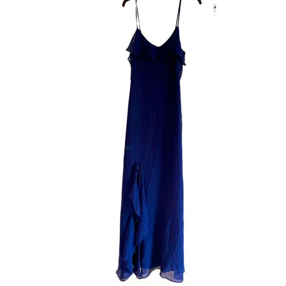 BB DAKOTA navy chiffon ruffle spaghetti straps adjustable zipper length 61 - Picture 1 of 4